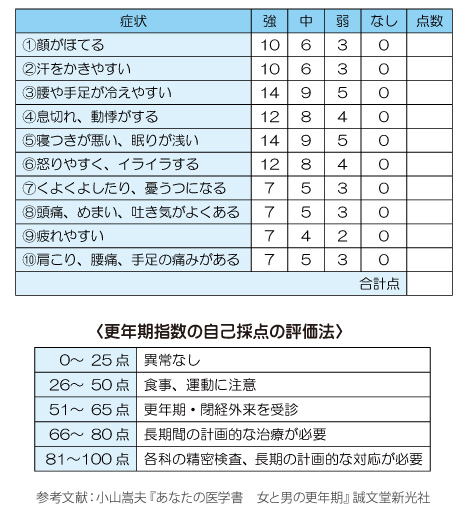 〈更年期指数の自己採点の評価法〉