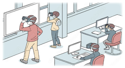 VRで学習する学生たち